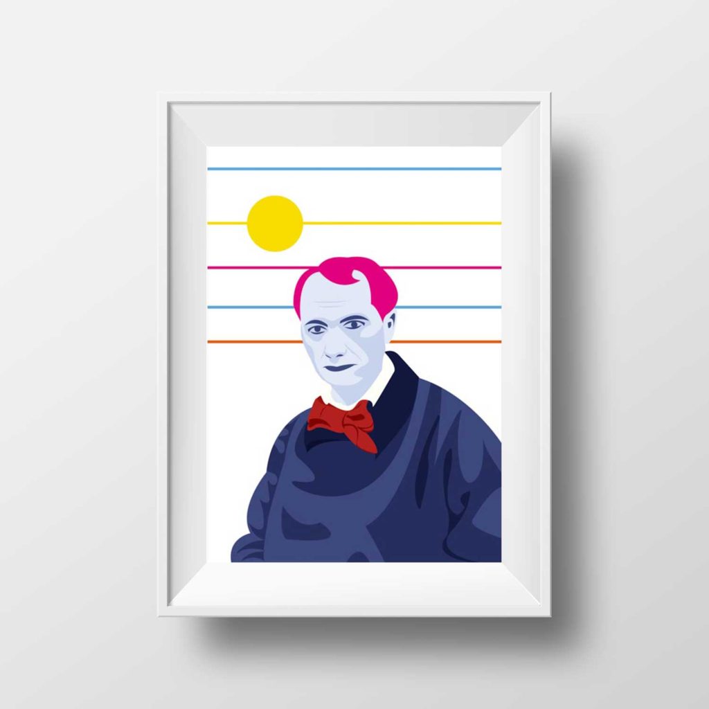 Affiche Illustration - Poster Portrait Charles Baudelaire Style Pop Art Poète Ecrivain
