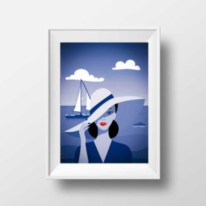 Affiche Illustration Mode - Poster Mode Fille bord de Mer Vogue Style
