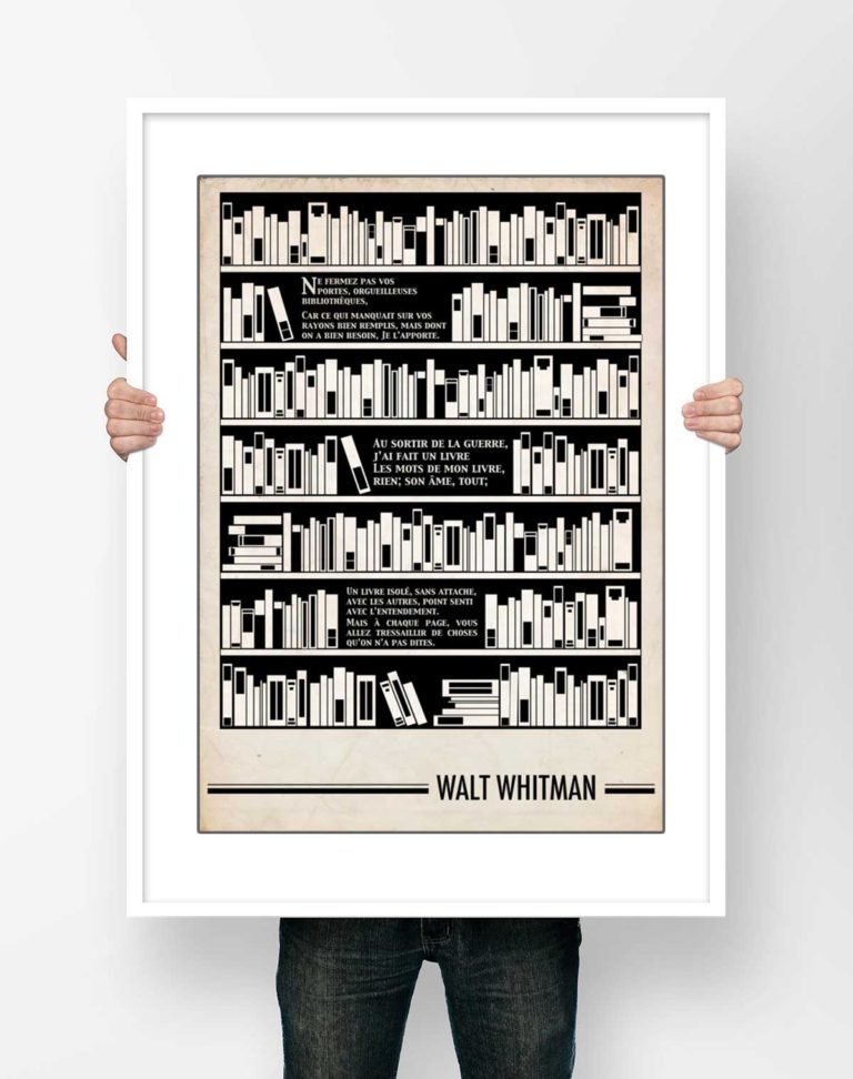 Affiche d'Art Littérature - Walt Whitman Ne fermez pas vos portes Poésie Poème Illustration