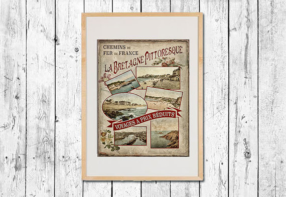 Tirage Bretagne 1900 - Affiche Voyage Chemin de Fer Bretagne Carte postale ancienne Poster vintage