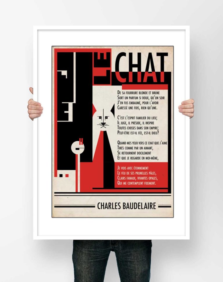 Affiche d'Art Littérature - Charles Baudelaire Le Chat II Poésie Poème Illustration Bauhaus