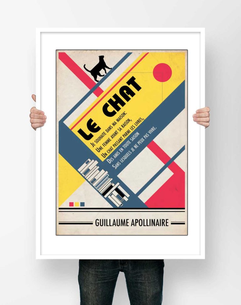 Affiche d'Art Littérature - Guillaume Apollinaire Le Chat Illustration Bauhaus