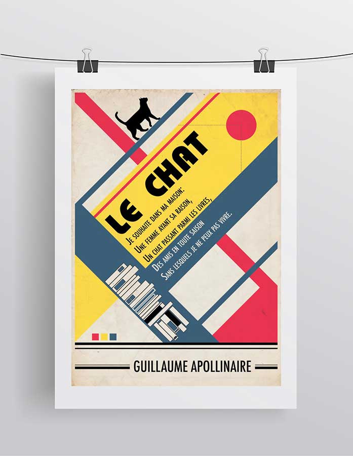 Affiche d'Art Littérature - Guillaume Apollinaire Le Chat Illustration Bauhaus – Image 3