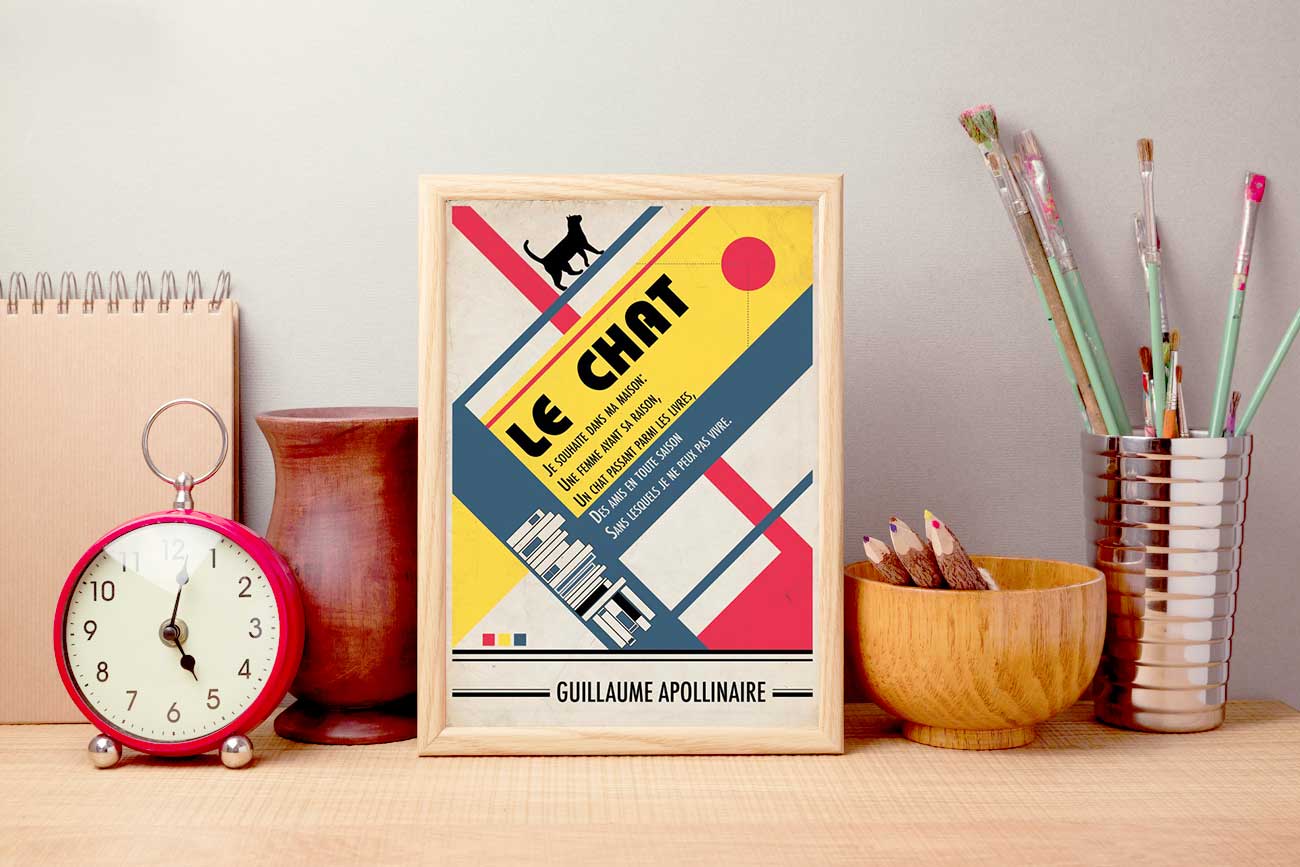 Affiche d'Art Littérature - Guillaume Apollinaire Le Chat Illustration Bauhaus – Image 2