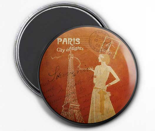 Magnet Rond Paris Vintage - Tour Eiffel City of Lights Frigidaire Aimant 56mm ø