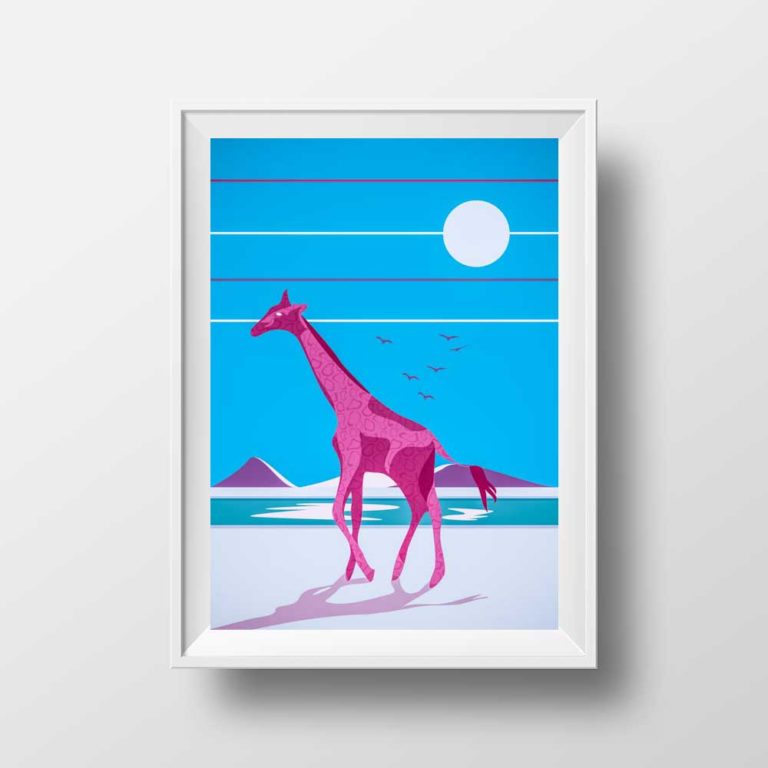 Affiche Illustration Girafe - Poster Enfant Savane Afrique