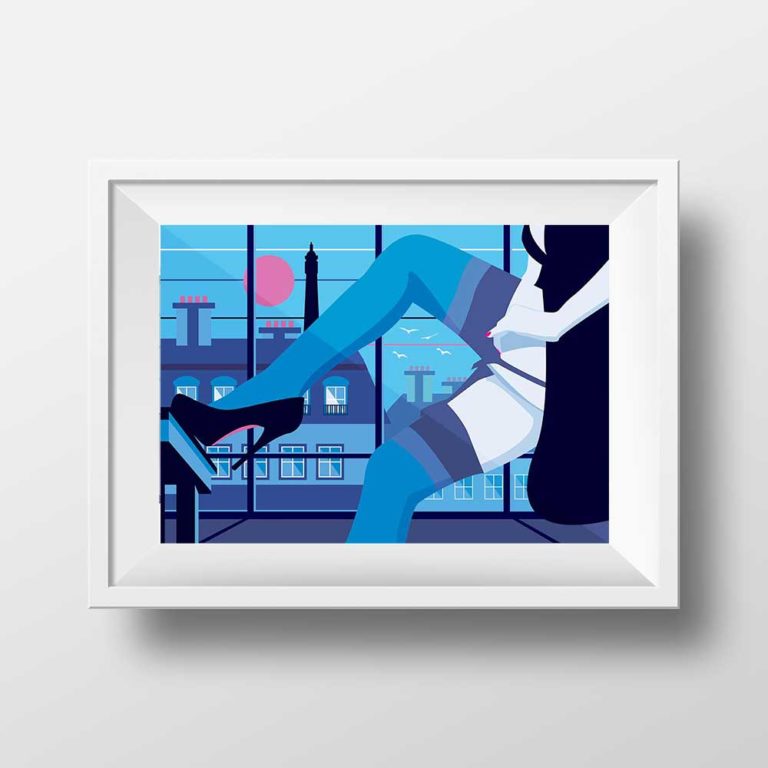 Affiche Illustration Paris - Poster Tour Eiffel Parisienne Jambe Talons Bas