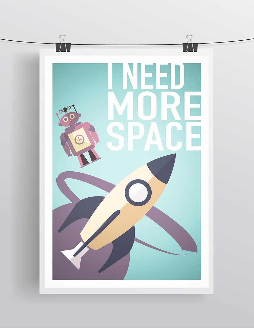 Affiche Illustration Fusée - Poster Enfant Robot I Need More Space Espace – Image 2