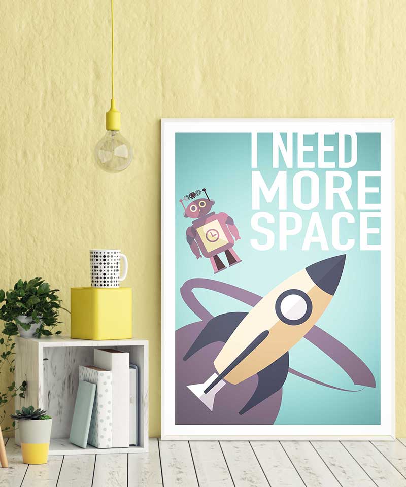 Affiche Illustration Fusée - Poster Enfant Robot I Need More Space Espace – Image 4