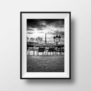 Le jardin des Tuileries Tour Eiffel en Noir et Blanc