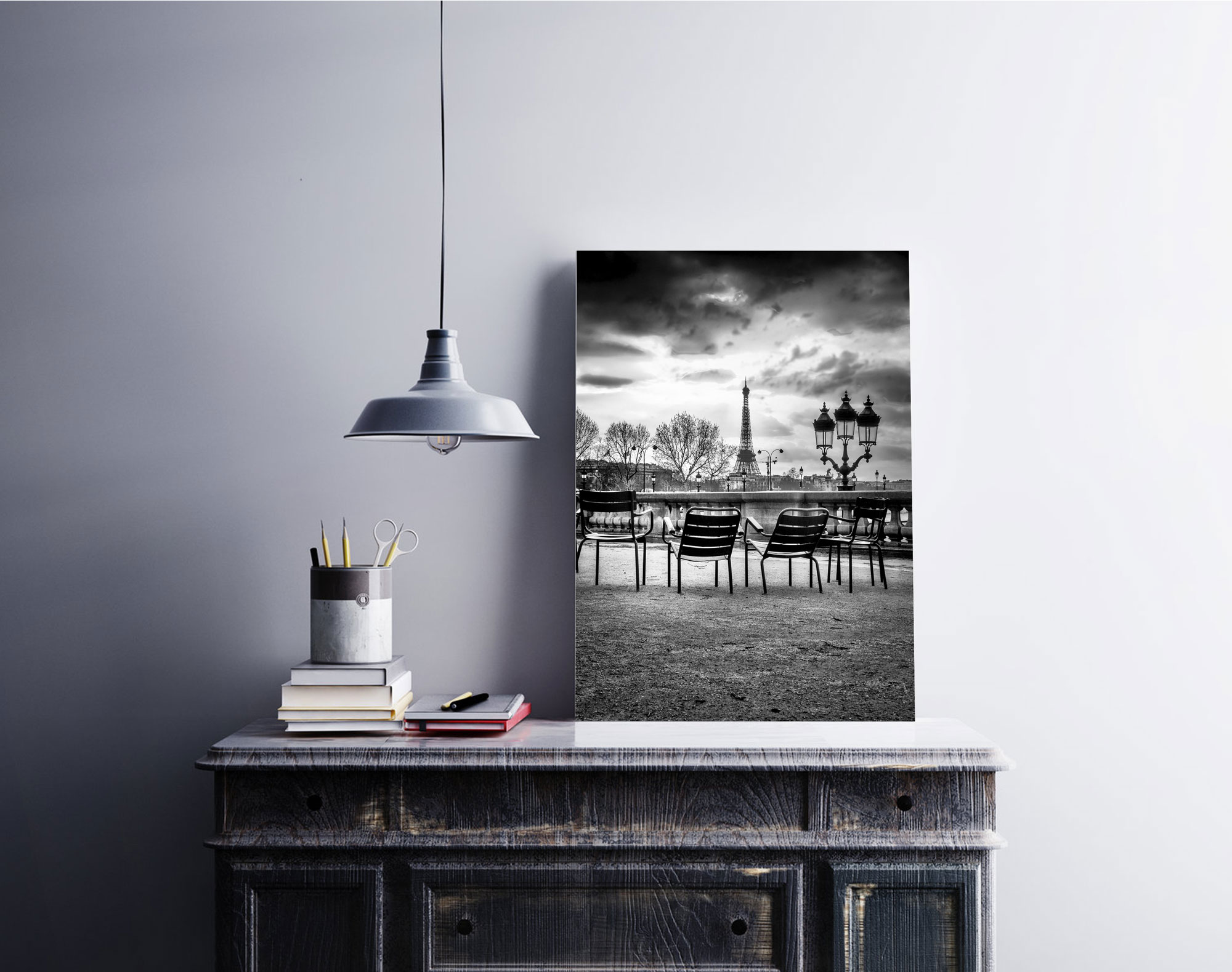 Le jardin des Tuileries Tour Eiffel en Noir et Blanc
