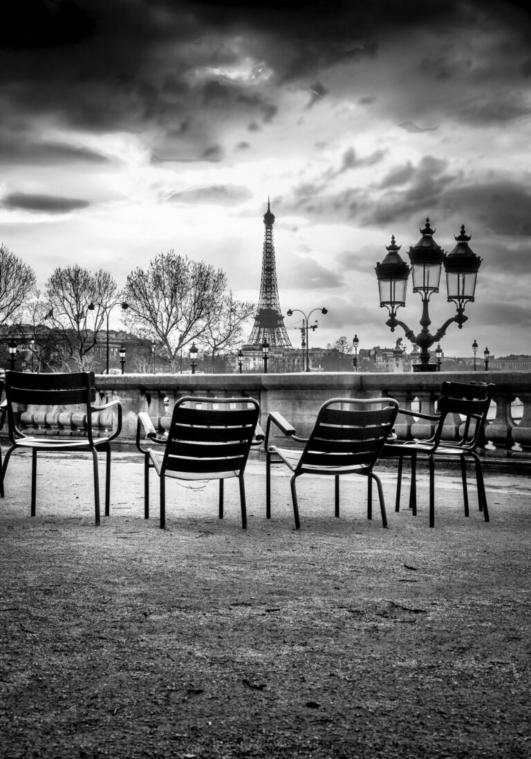 Le jardin des Tuileries Tour Eiffel en Noir et Blanc