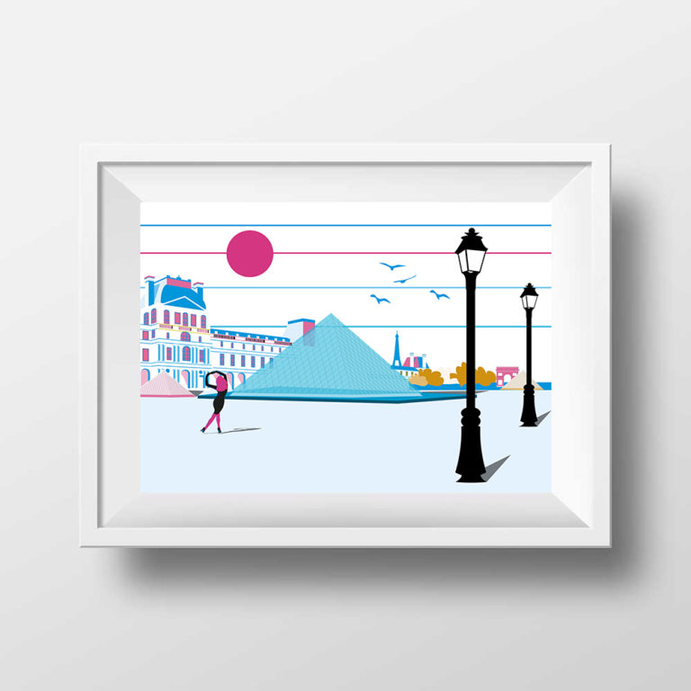 Affiche Illustration Paris -Le Louvre Pyramide Vector Art