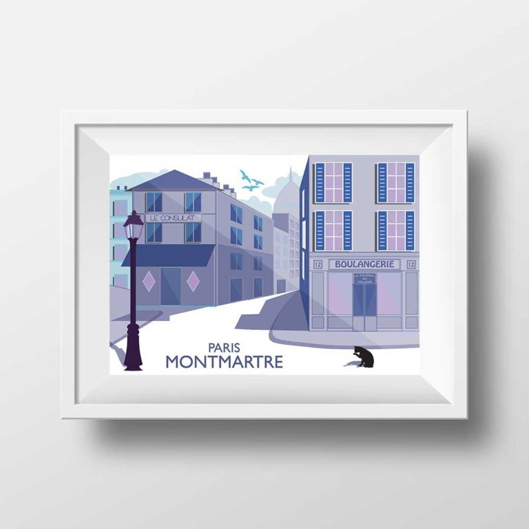Affiche Illustration Paris - Poster Montmartre Rue Norvins Chat