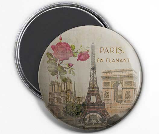 Magnet Rond Paris Tour Eiffel Arc de Triomphe Notre Dame