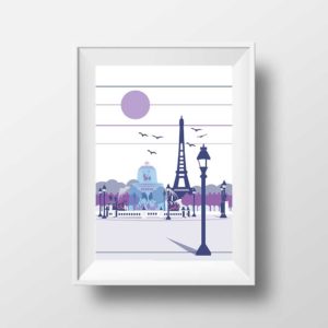 Affiche Illustration Paris - Poster Place de la concorde Tour Eiffel