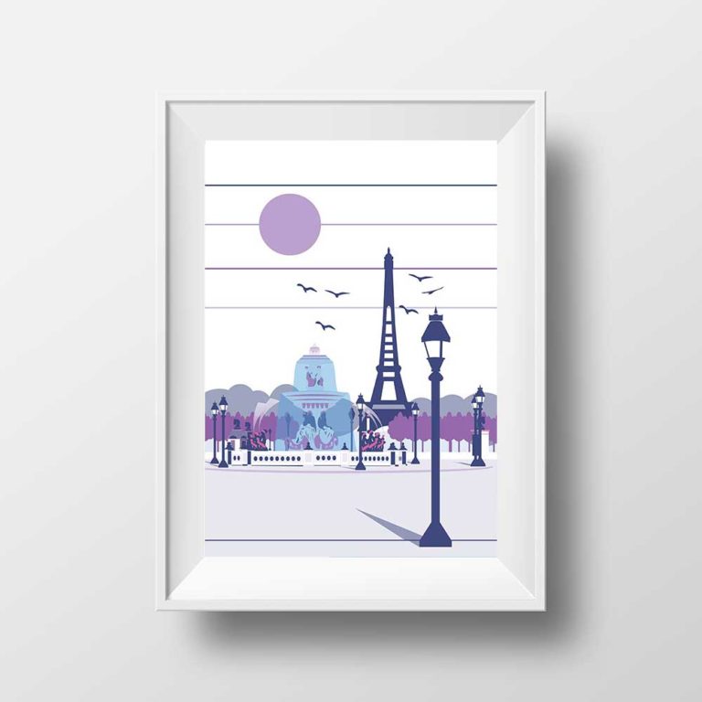 Affiche Illustration Paris - Poster Place de la concorde Tour Eiffel