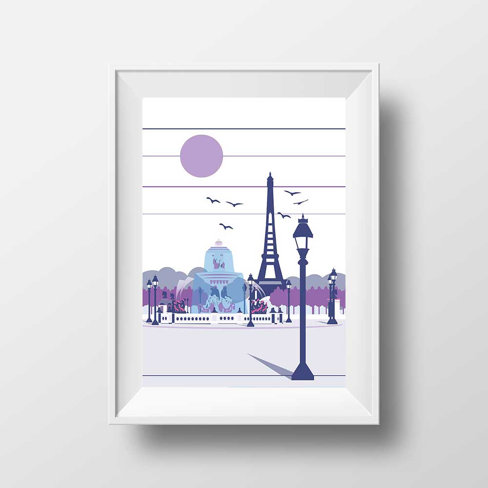 Affiche Illustration Paris - Poster Place de la concorde Tour Eiffel