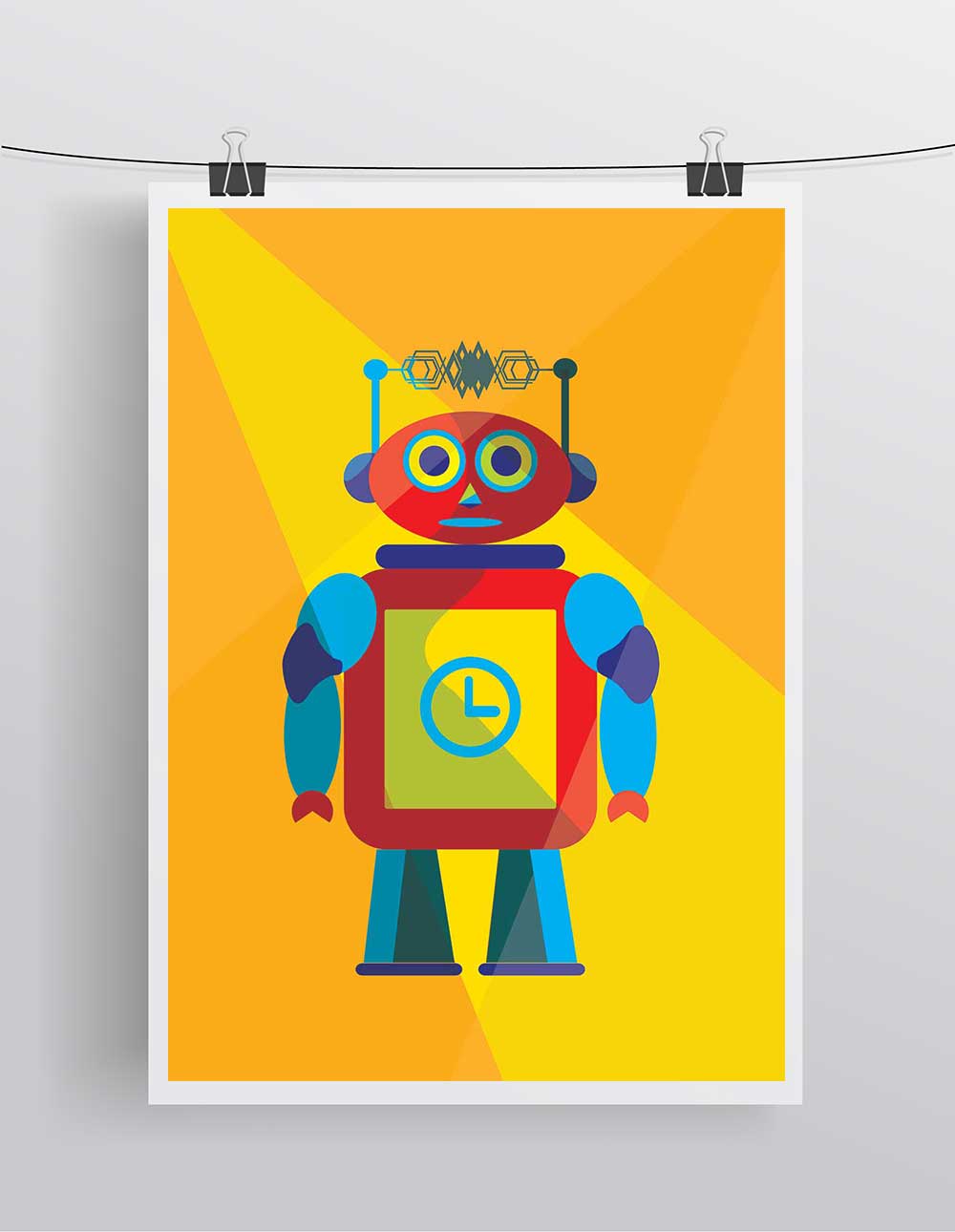 Affiche Illustration Robot - Poster Vintage Rétro Robot Jaune Espace – Image 4