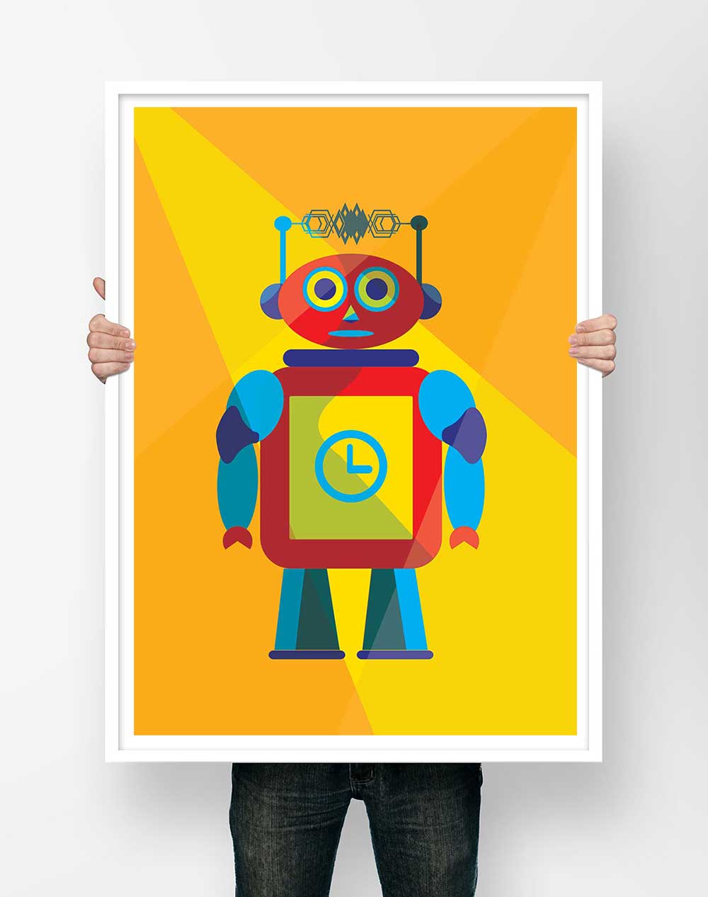 Affiche Illustration Robot - Poster Vintage Rétro Robot Jaune Espace – Image 3