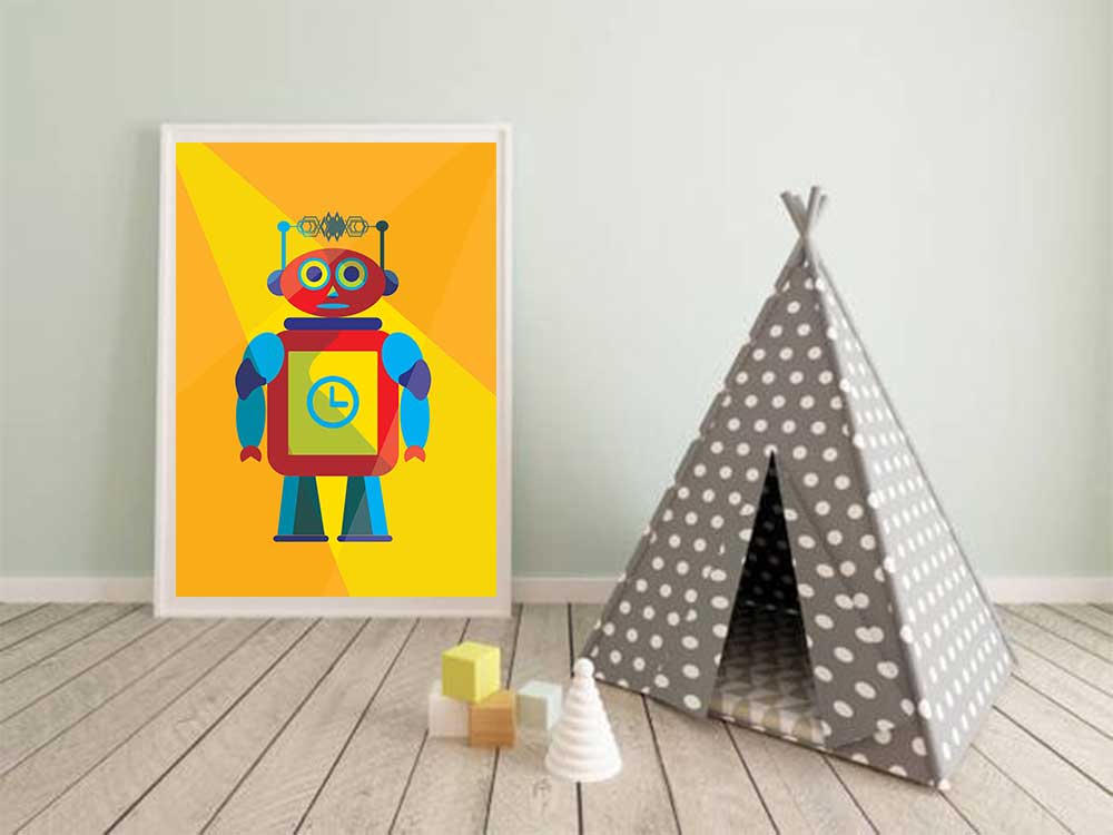 Affiche Illustration Robot - Poster Vintage Rétro Robot Jaune Espace – Image 5