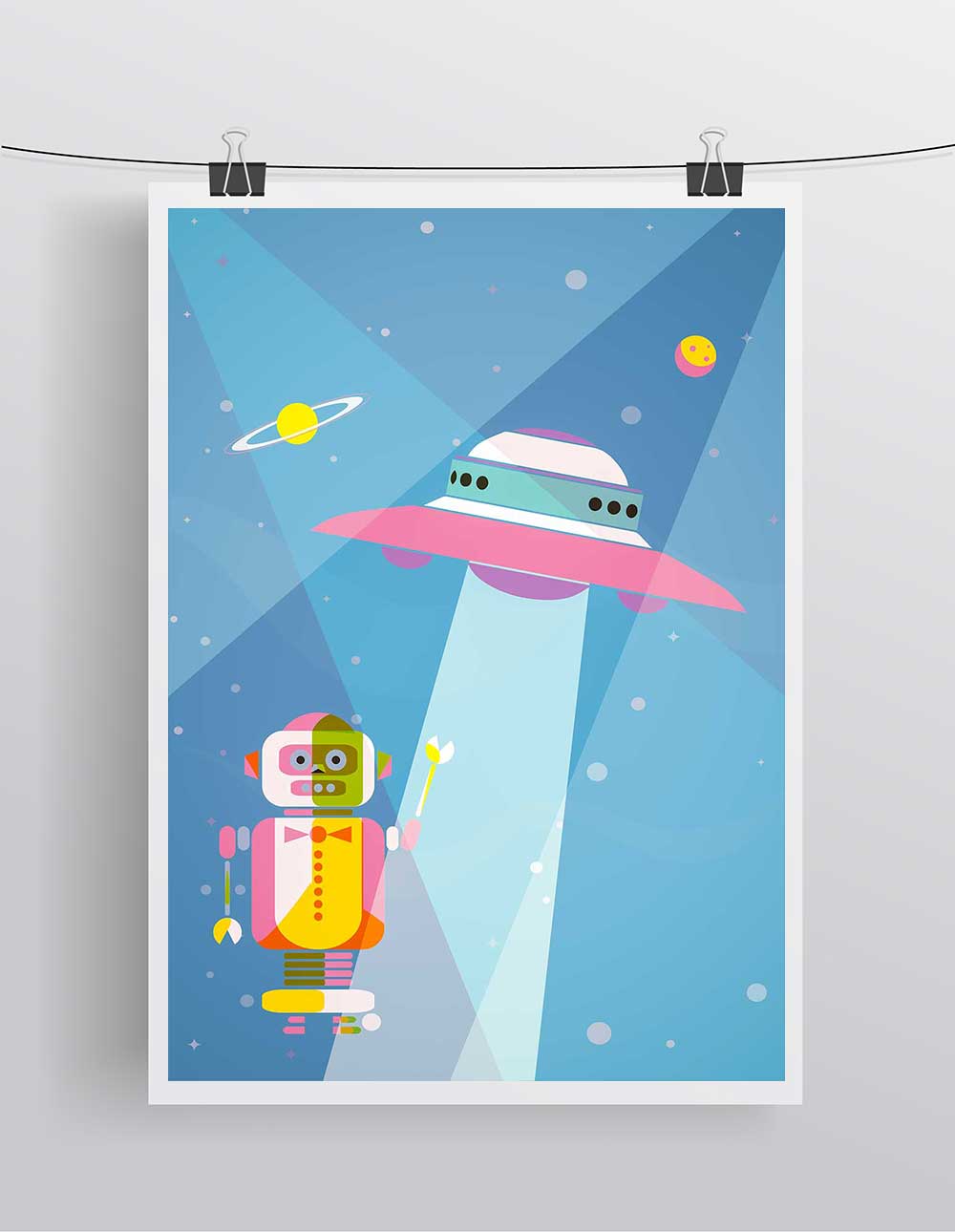 Affiche Illustration Enfant - Poster Soucoupe Volante Espace Robot – Image 2