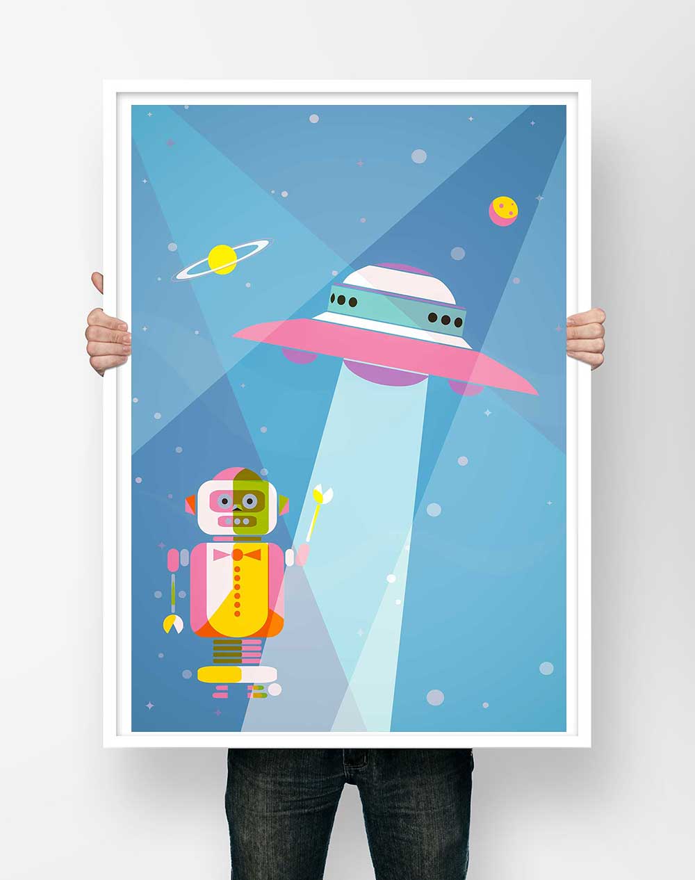 Affiche Illustration Enfant - Poster Soucoupe Volante Espace Robot – Image 3