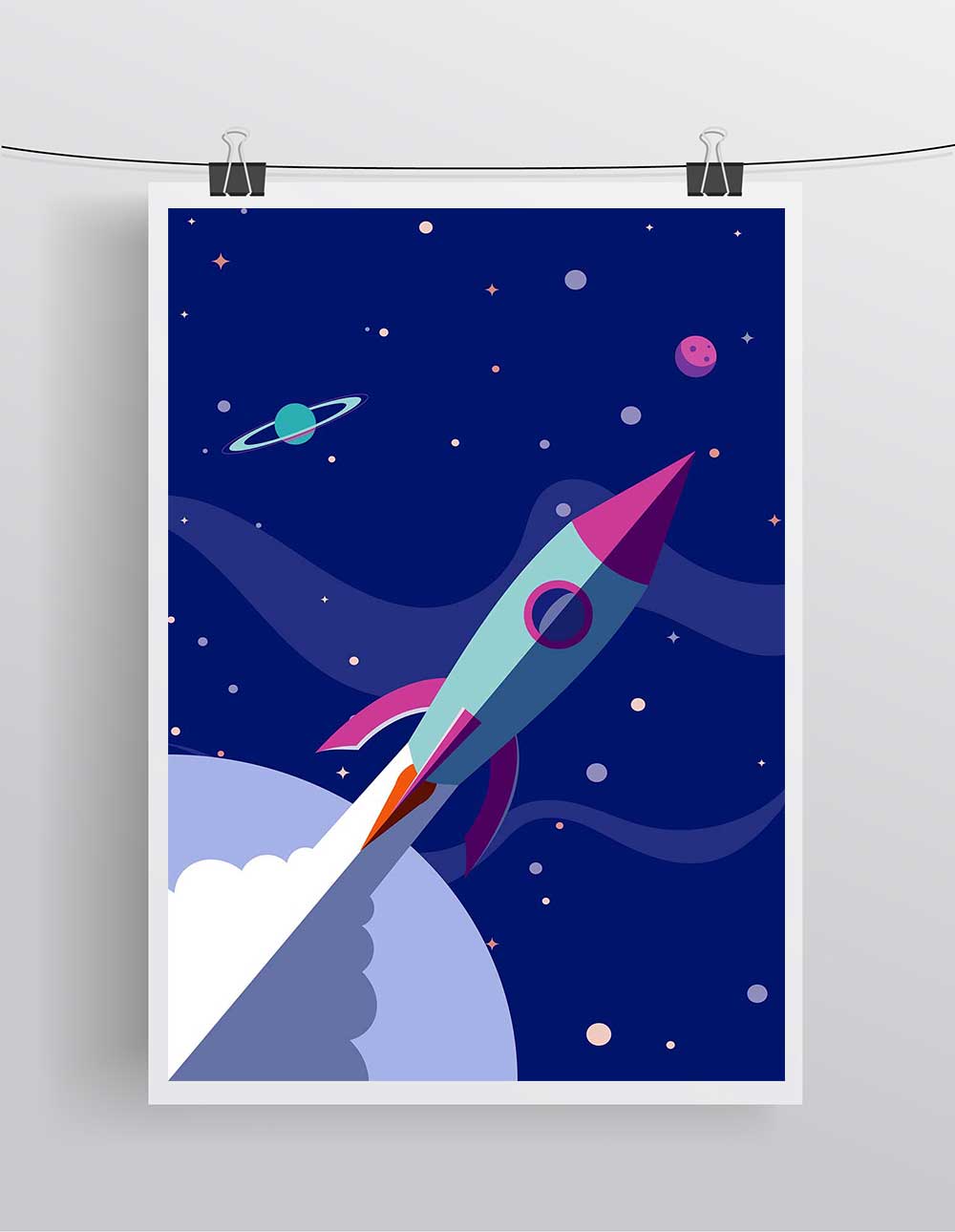 Affiche Illustration Enfant - Poster Fusée Espace – Image 3