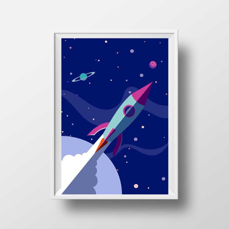 Affiche Illustration Enfant - Poster Fusée Espace