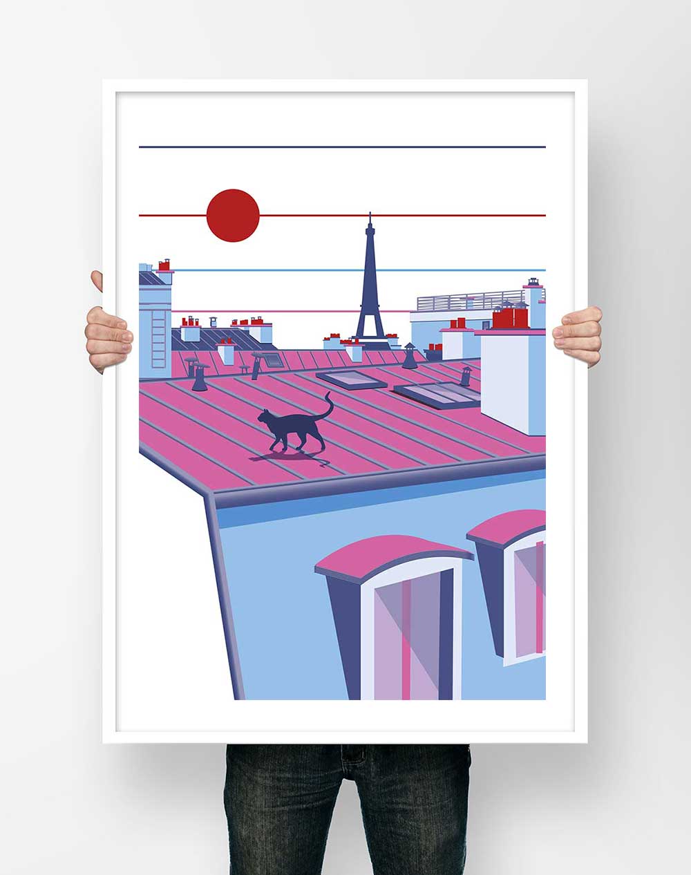 Affiche Illustration Paris - Poster Montmartre Chat sur les Toits et Ia Tour Eiffel – Image 3