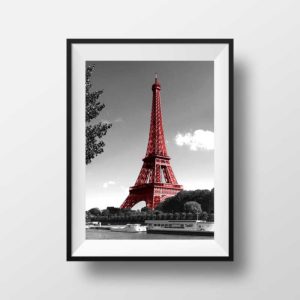 Photo de Paris en noir et blanc – Tour Eiffel rouge – Tirage d’art contemporain