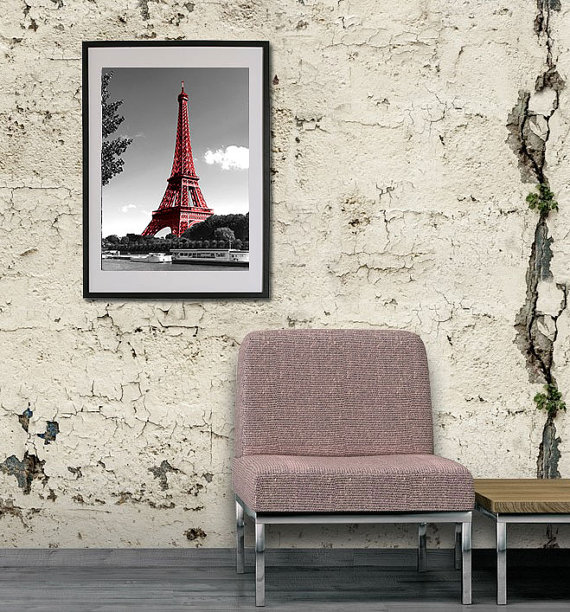 Photo de Paris en noir et blanc – Tour Eiffel rouge – Tirage d’art contemporain – Image 4