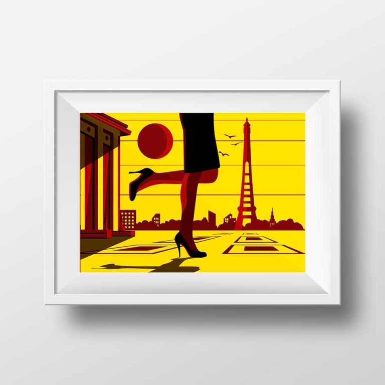 Affiche Illustration Paris - Poster Tour Eiffel Trocadéro Parisienne Jambes
