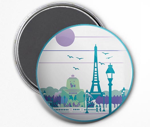 Magnet Rond Illustration Paris - Place de la concorde Tour Eiffel Aimant Frigidaire 56mm ø