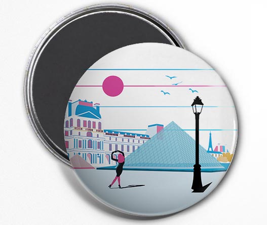 Magnet Rond Illustration Paris - Le Louvre Pyramide Aimant Frigidaire 56mm ø