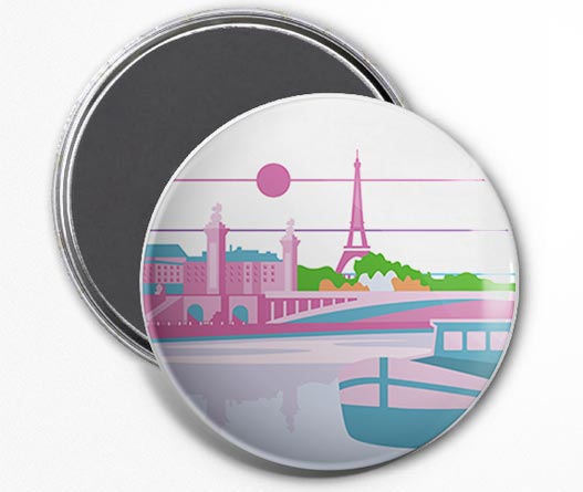 Magnet Rond Illustration Paris - Tour Eiffel la Seine Aimant Frigidaire 56mm ø