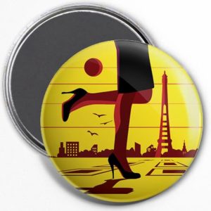 Magnet Rond Illustration Paris - Tour Eiffel Trocadéro Parisienne Aimant Frigidaire 56mm ø
