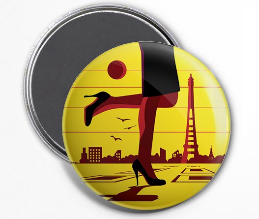 Magnet Rond Illustration Paris - Tour Eiffel Trocadéro Parisienne Aimant Frigidaire 56mm ø