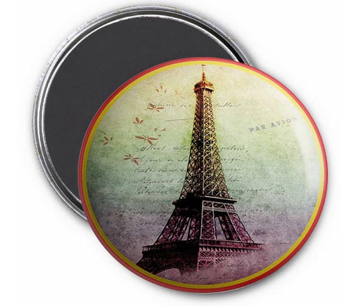 Magnet Rond Paris Vintage - Tour Eiffel Arc en ciel Aimant 56mm ø