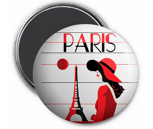 Magnet Rond Illustration Paris - Fashion Tour Eiffel Aimant 56mm ø