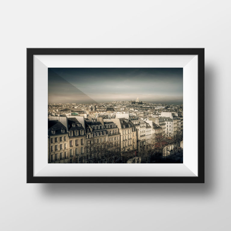 Tirage Photo Paris Couleur – Paris - Le Sacré Coeur et les Toits Image Couleur Coucher de soleil sur la ville Panoramique Affiche Poster Paysage France – Paris