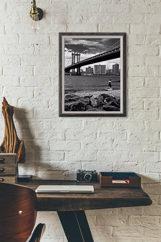 Photo New-York – Manhattan Bridge Noir et Blanc Brooklyn Bridge Hudson Empire State Image Scène de Rue affiche Poster Affiche – Image 3
