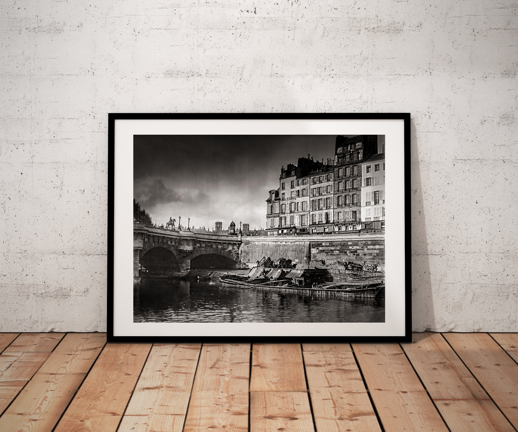 Photo ancienne de Paris – Eugène Atget La Seine le Pont Neuf Quai des Orfèvres 1899 Image Restaurée Noir et Blanc Affiche Poster Décoration – Image 2