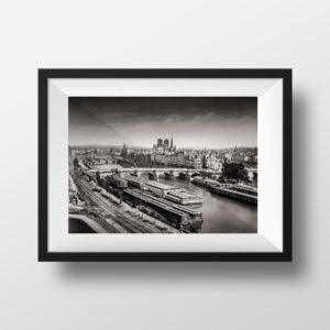 Photo Ancienne de Paris – Edouard Baldus Seine Pont Neuf Notre Dame Vieux Paris 1860 Image Restaurée Noir et Blanc Affiche Poster Décoration