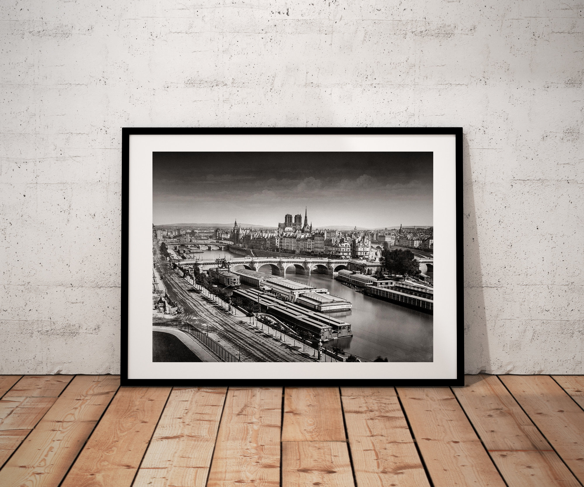 Photo Ancienne de Paris – Edouard Baldus Seine Pont Neuf Notre Dame Vieux Paris 1860 Image Restaurée Noir et Blanc Affiche Poster Décoration – Image 2