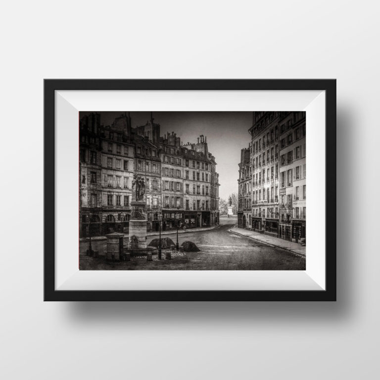 Photo Ancienne Paris – Charles Marville Place Dauphine 1865-1868 Vieux Paris Image Restaurée Noir et Blanc Affiche Poster Décoration Murale
