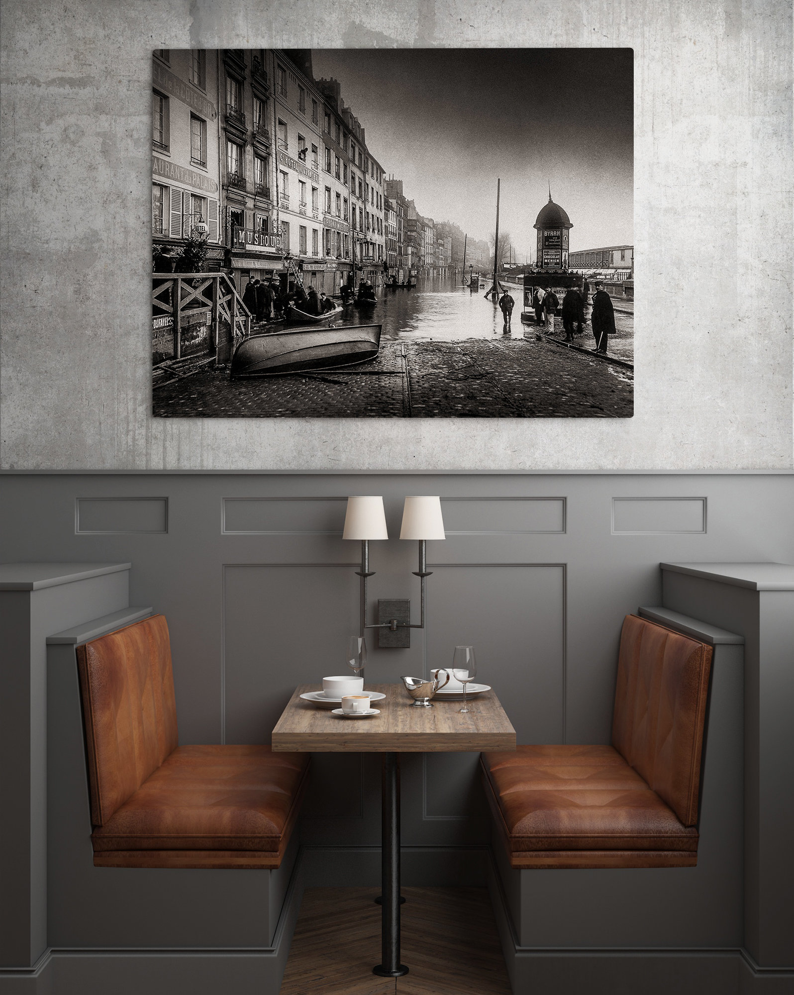 Photo Ancienne de Paris – Crue de la Seine 1910 Quai Grands Augustins Image Restaurée Noir et Blanc Affiche Poster Décoration Murale – Image 4