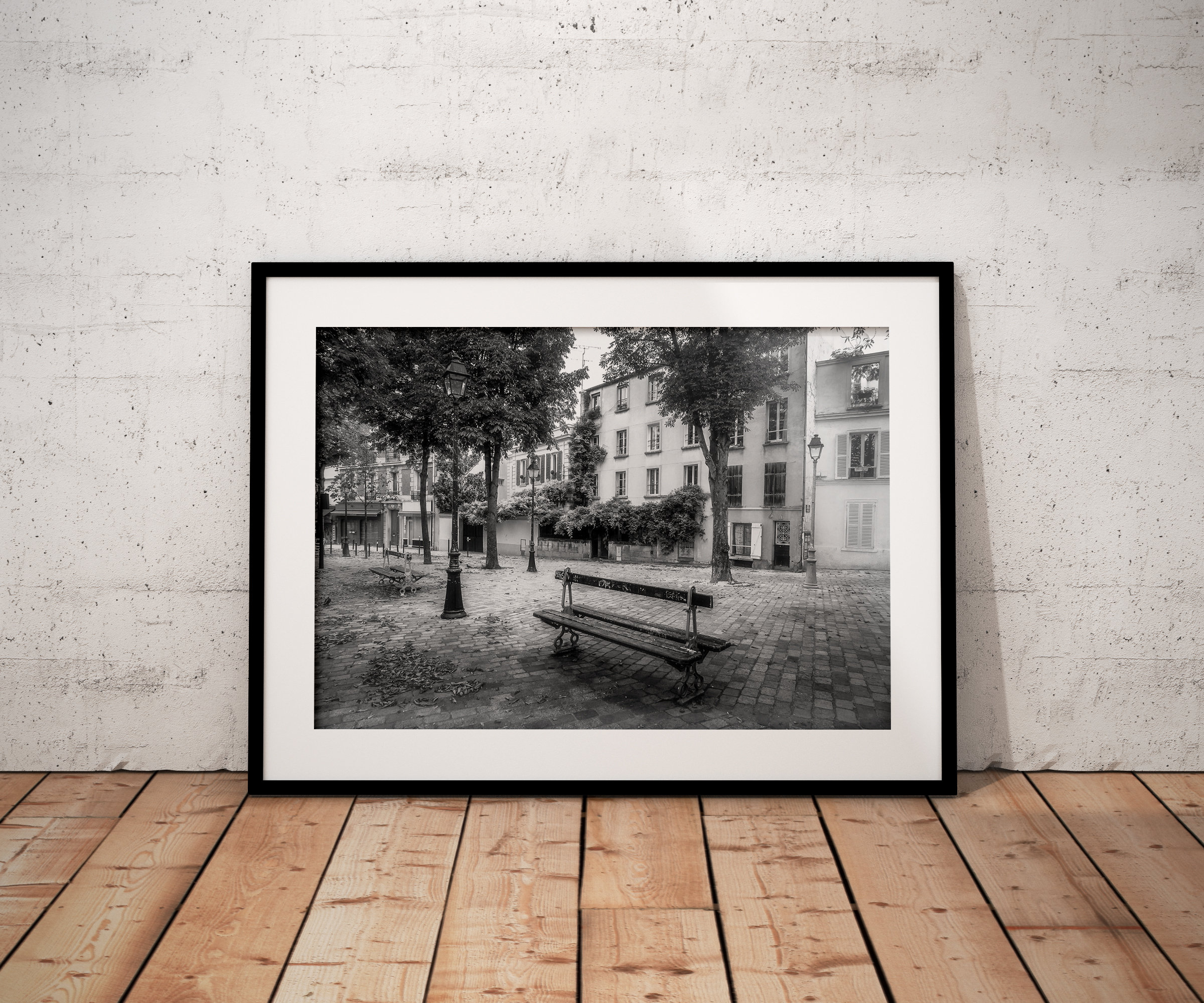Photo Belleville Ménilmontant Place du Guignier Noir et Blanc