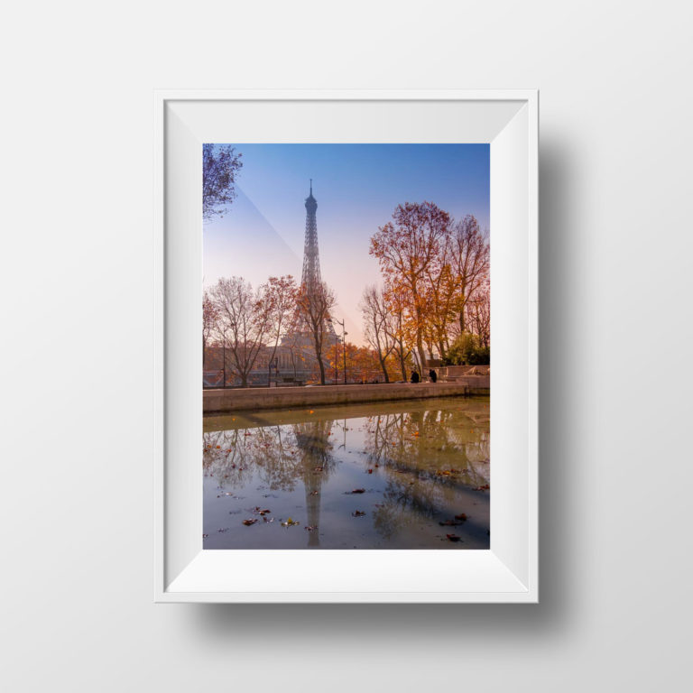 Tirage Photo Paris Couleur – La Tour Eiffel Automne Paris - Reflets Image Couleur Panorama Paris Affiche Poster paysage urbain France Décoration Murale – Paris