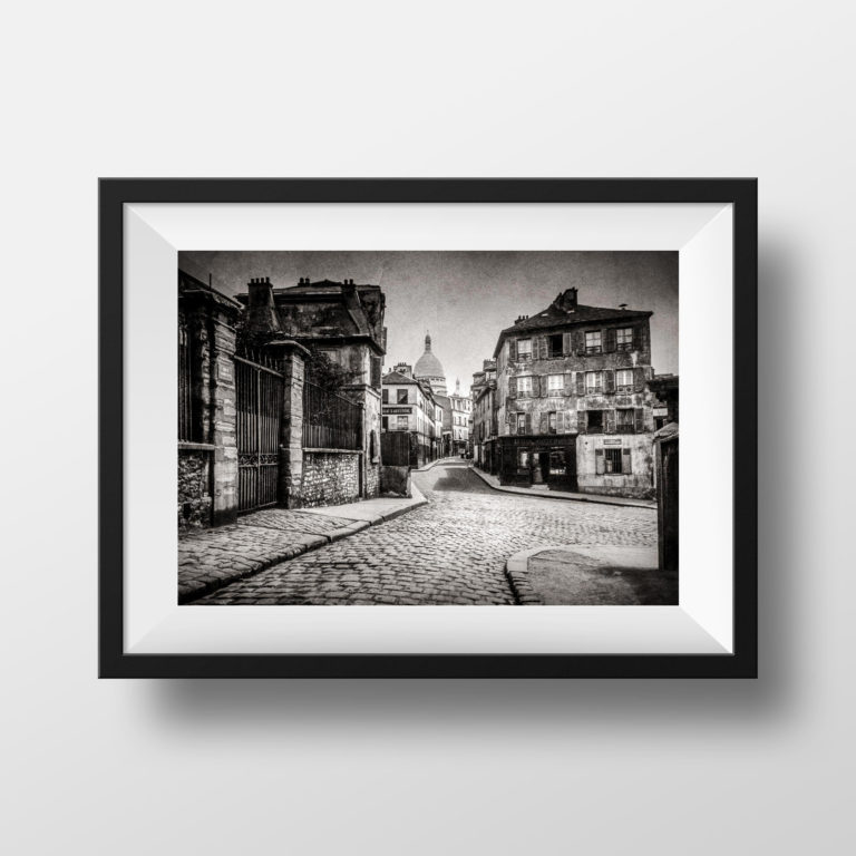 Photo Ancienne de Paris – Eugène Atget Montmartre et la Basilique Sacré Coeur 1900 Image Restaurée Noir et Blanc Affiche Poster Décoration